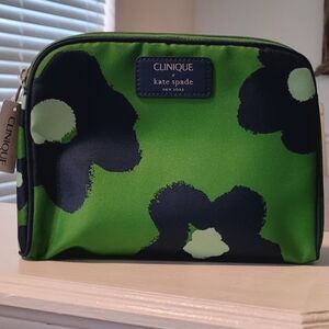 SOLD -Clinique Kate Spade New York Make-up Bag, zipper pouch Green and Blue, NWT